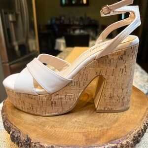 **SOLD***Madden Girl Cream Platform Shoes with Wide Strap Design